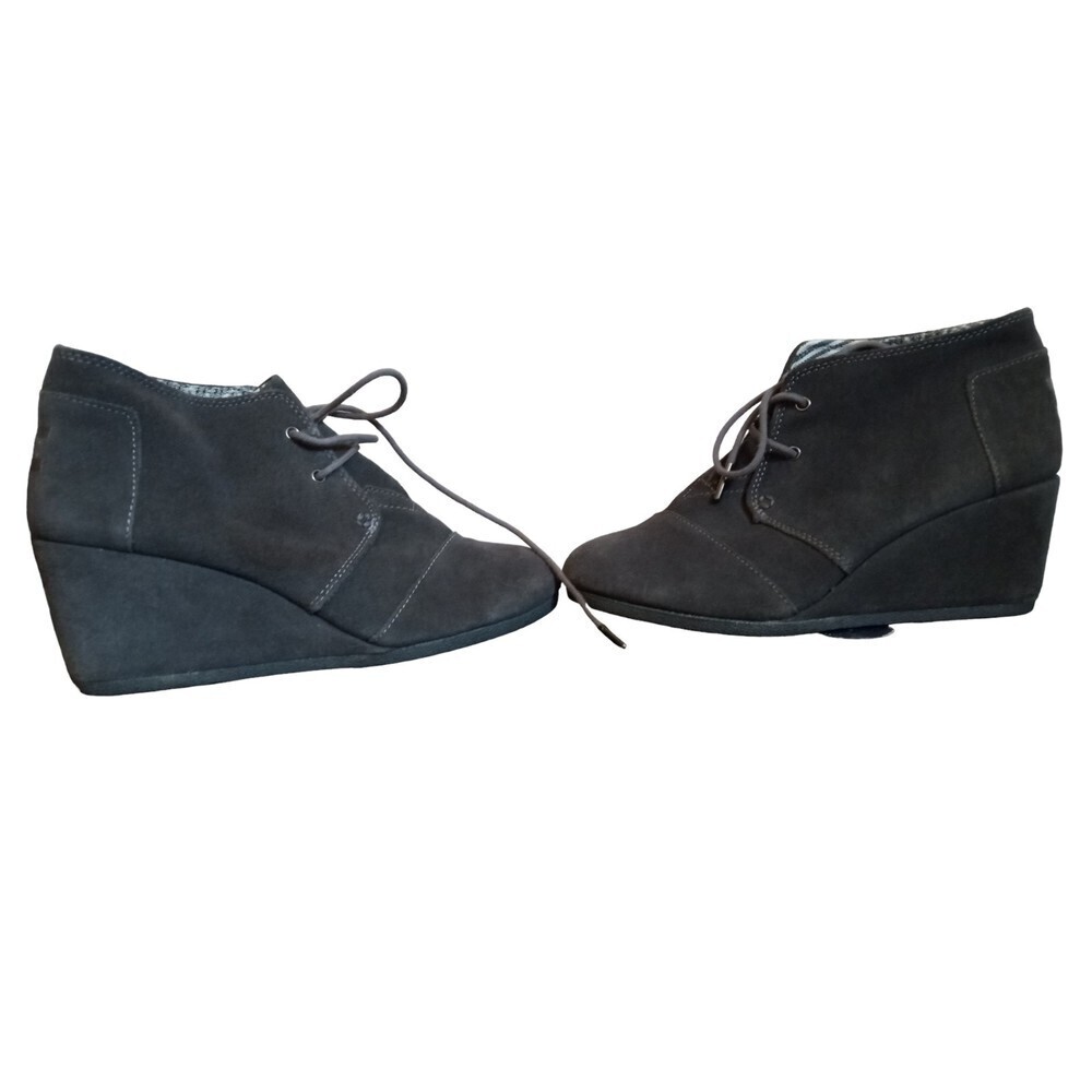 TOMS dark grey suede tie wedges